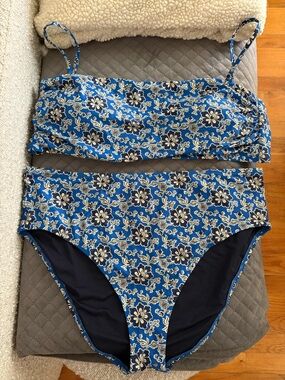 J. Crew Navy Blue Bikini with Blue-White Floral